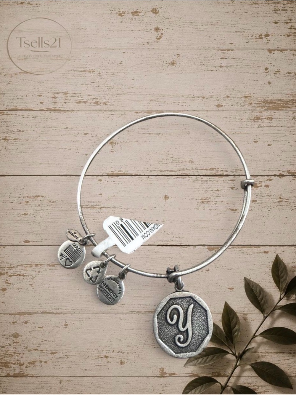 NWT Alex and Ani Silver Initial "Y" Charm Bangle Bracelet